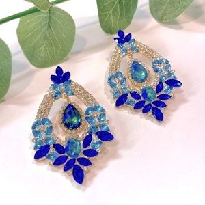 Blue rhinestone and crystal earrings